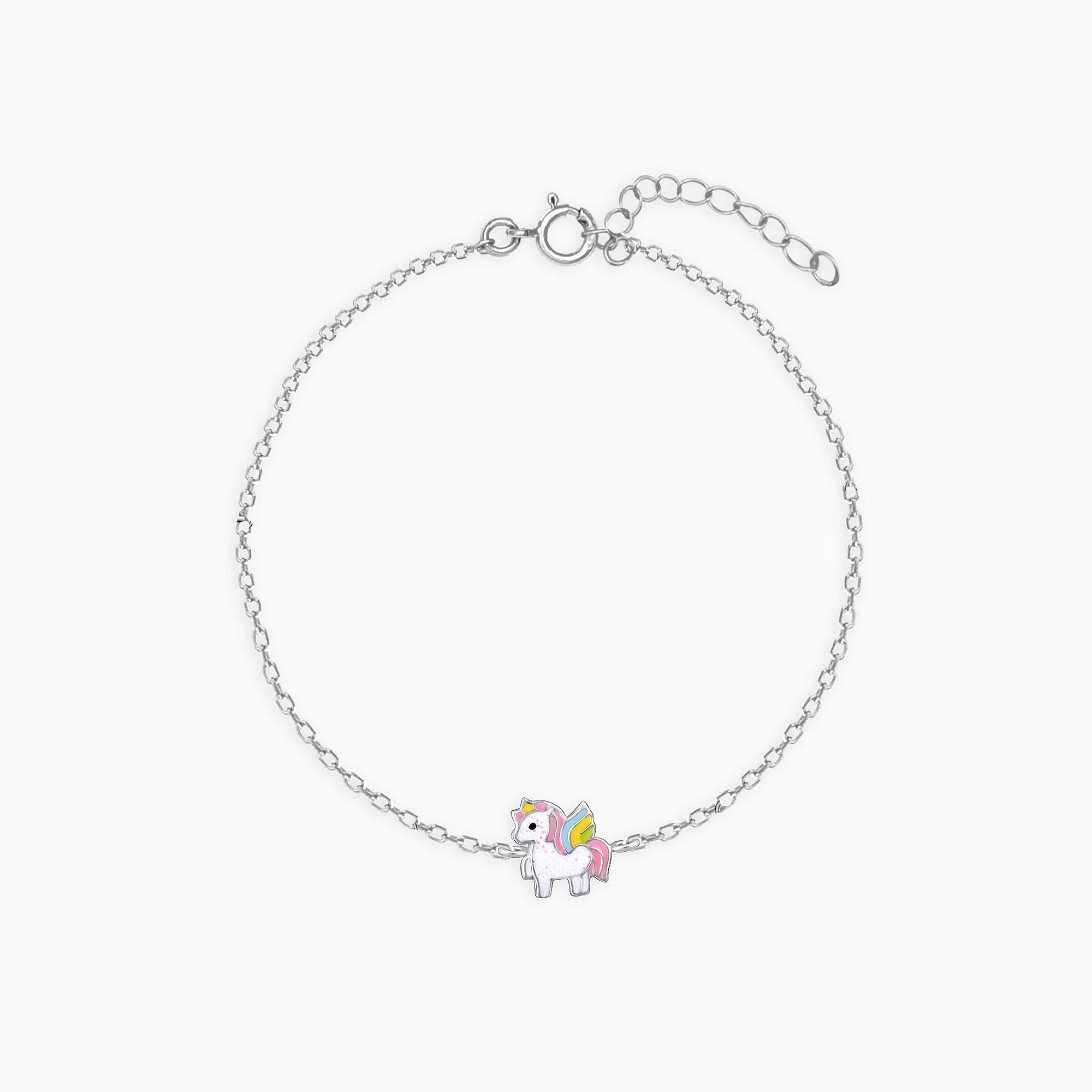 Silver Colourful Unicorn Kids Bracelet - 925 Sterling Silver Jewellery
