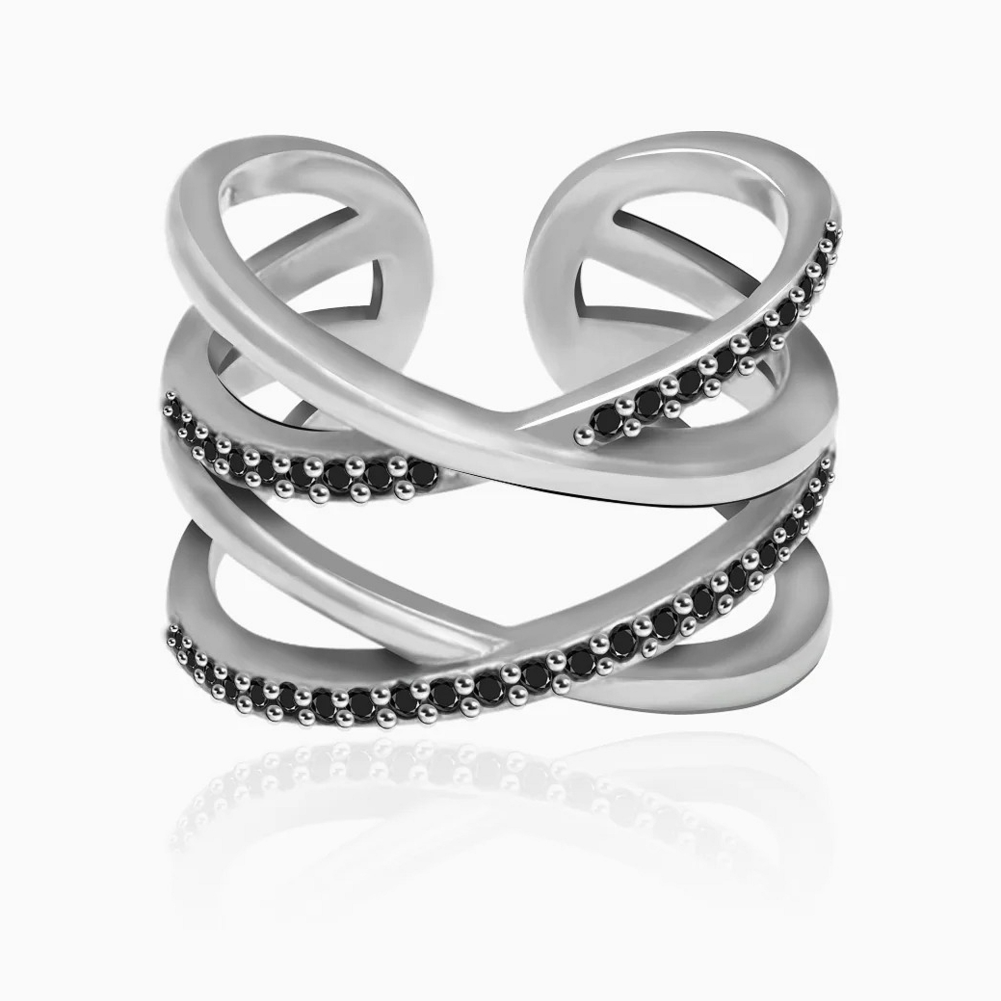 Silver Weave Black Zircon Ring - 925 Sterling Silver Jewellery