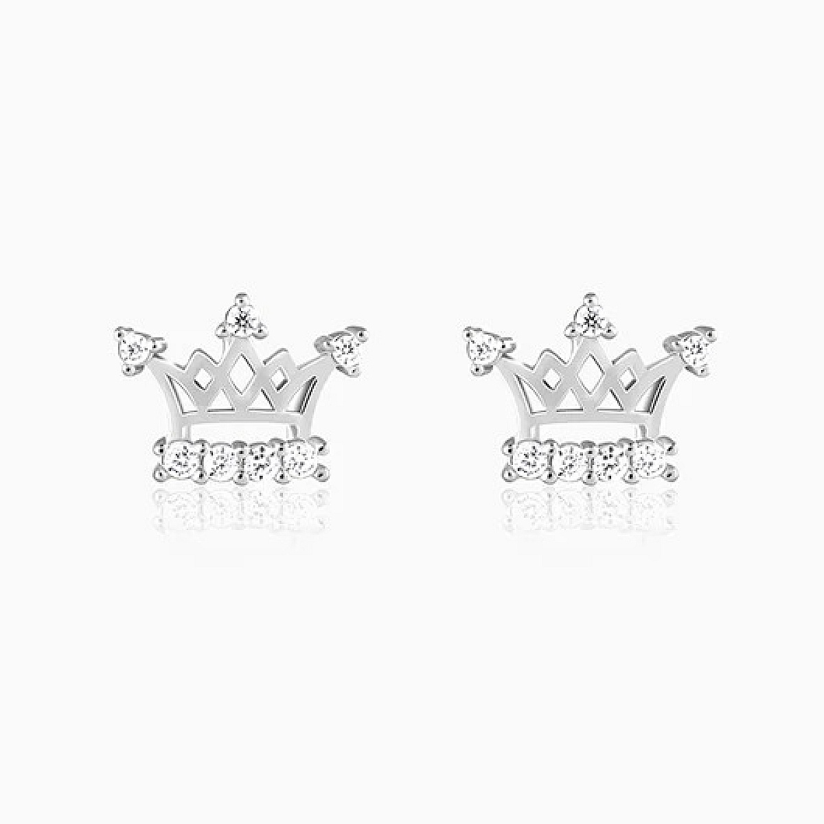 Silver Zircon Sparkling Crown Earrings - 925 Sterling Silver Jewellery