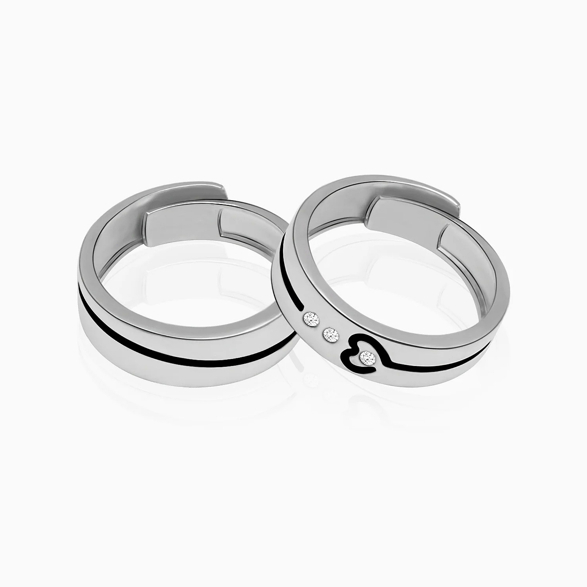 Silver Heart String Couple Rings - 925 Sterling Silver Jewellery