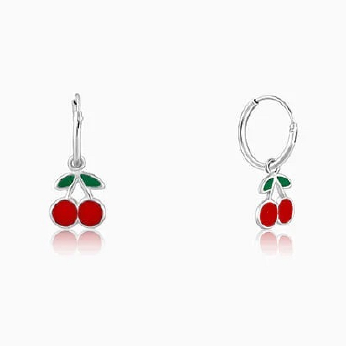 Silver Red Cherry Kids Hoop Earrings - 925 Sterling Silver Jewellery