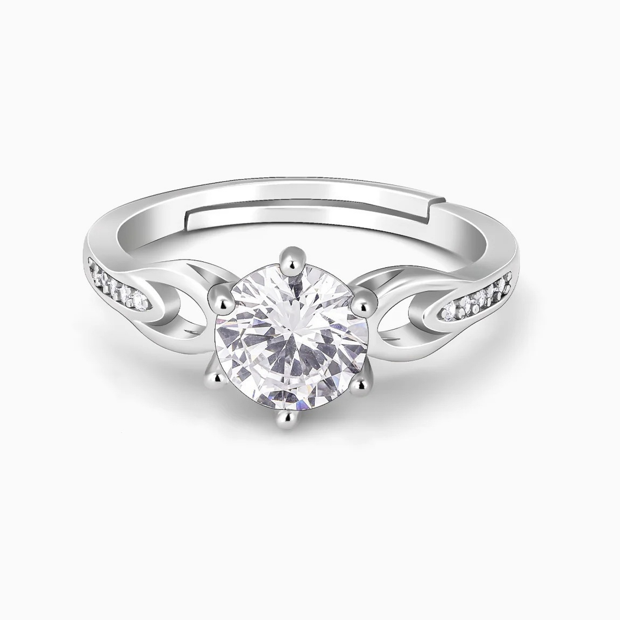 Silver Zircon Sparkling Loop Ring - 925 Sterling Silver Jewellery