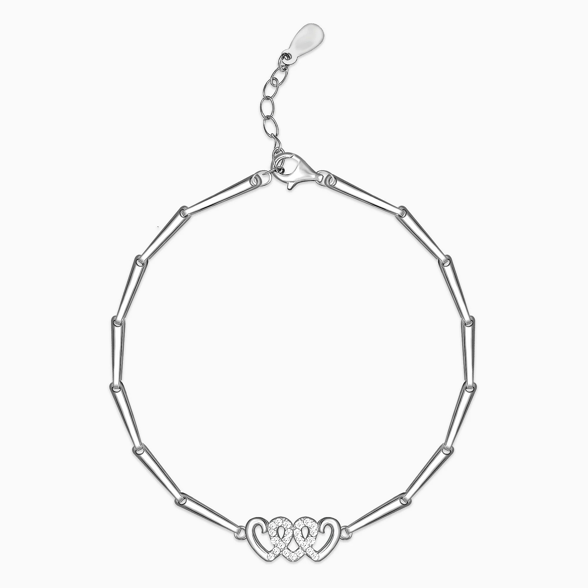 Silver Zircon Triple Heart Bracelet - 925 Sterling Silver Jewellery