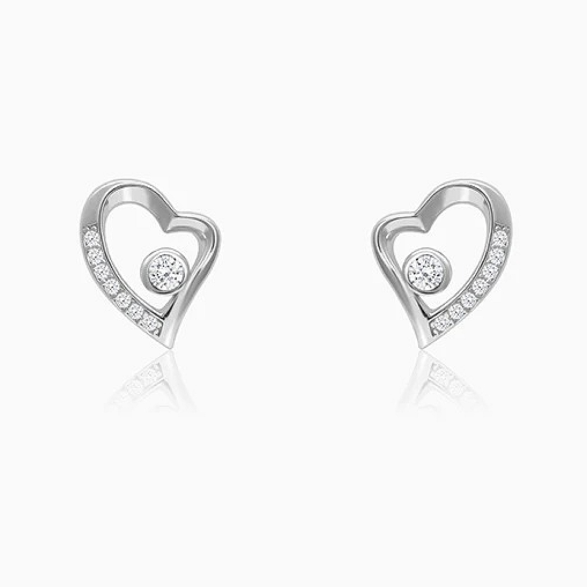 Silver Cupid Heart Stud Earrings - 925 Sterling Silver Jewellery