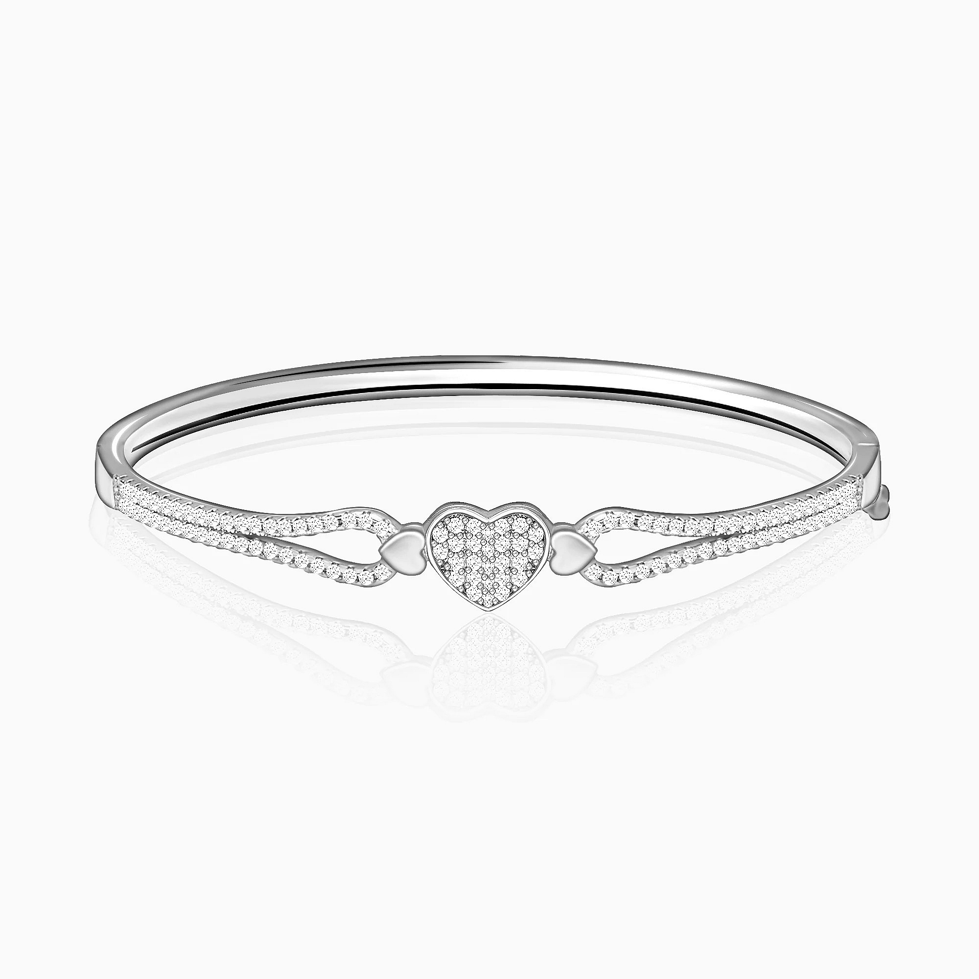 Silver Zircon Studded Heart Bracelet - 925 Sterling Silver Jewellery