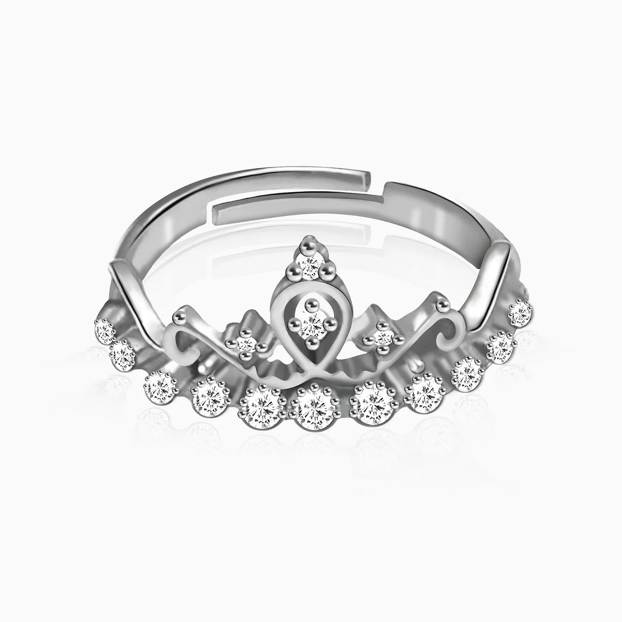 Silver Sparkling Crown Ring - 925 Sterling Silver Jewellery