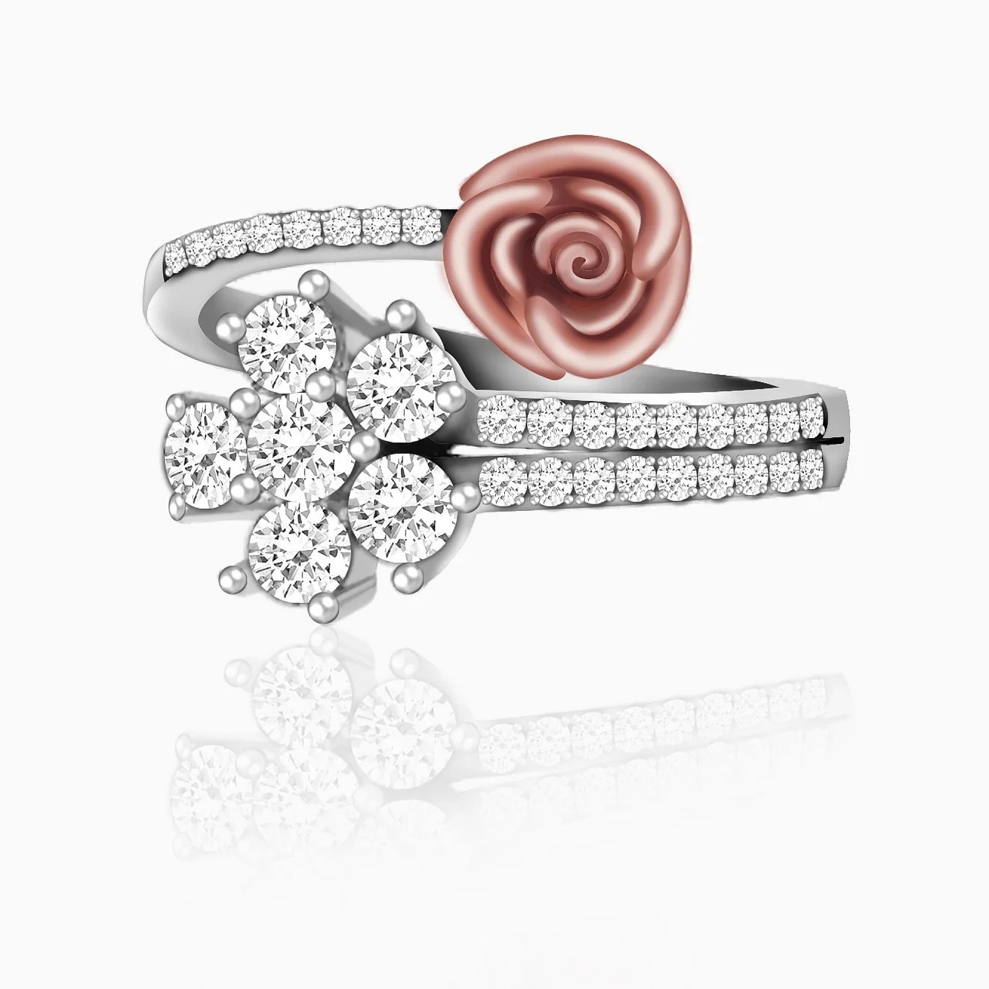 Silver Studded Rose Ring - 925 Sterling Silver Jewellery