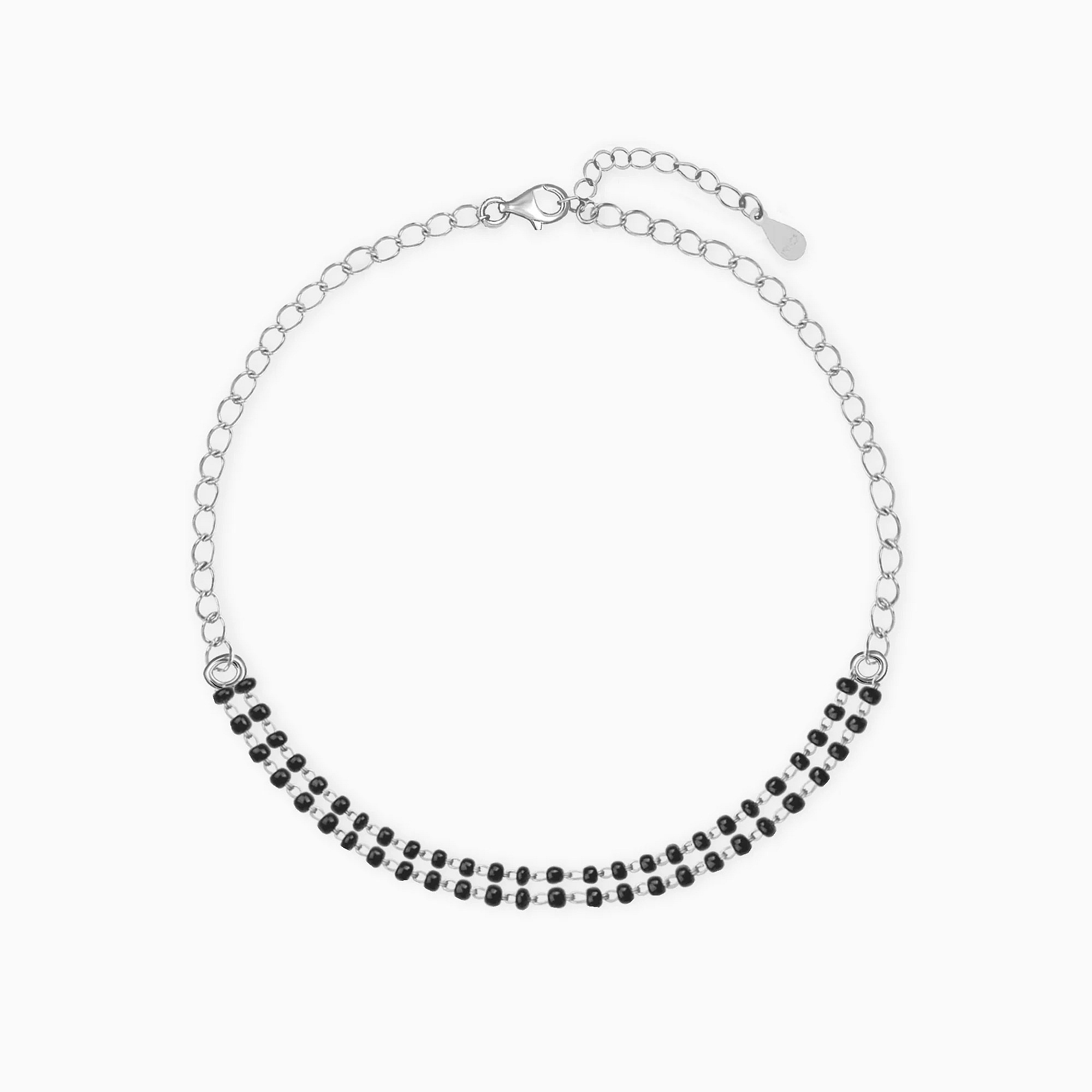 Silver Black Beads Bracelet - 925 Sterling Silver Jewellery