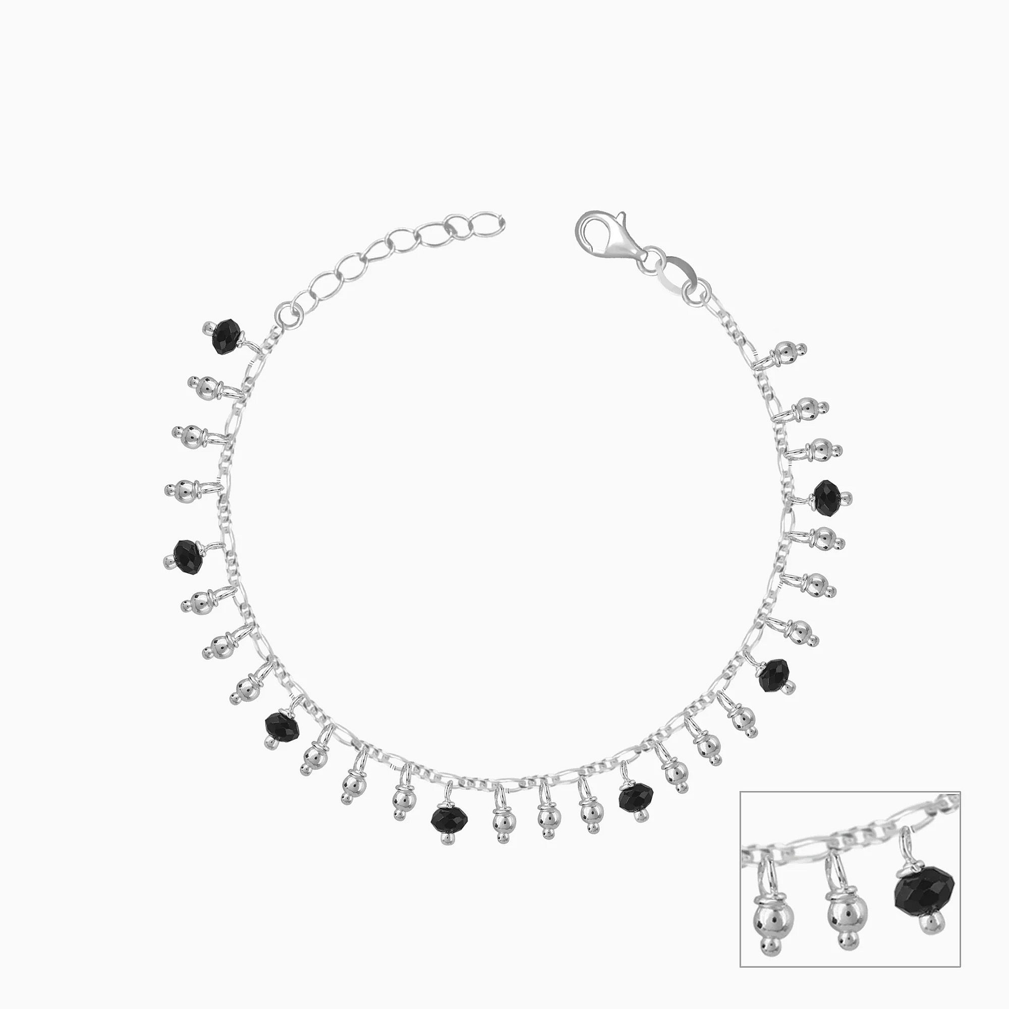 Silver Minimal Black Beads Kids Anklet - 925 Sterling Silver Jewellery