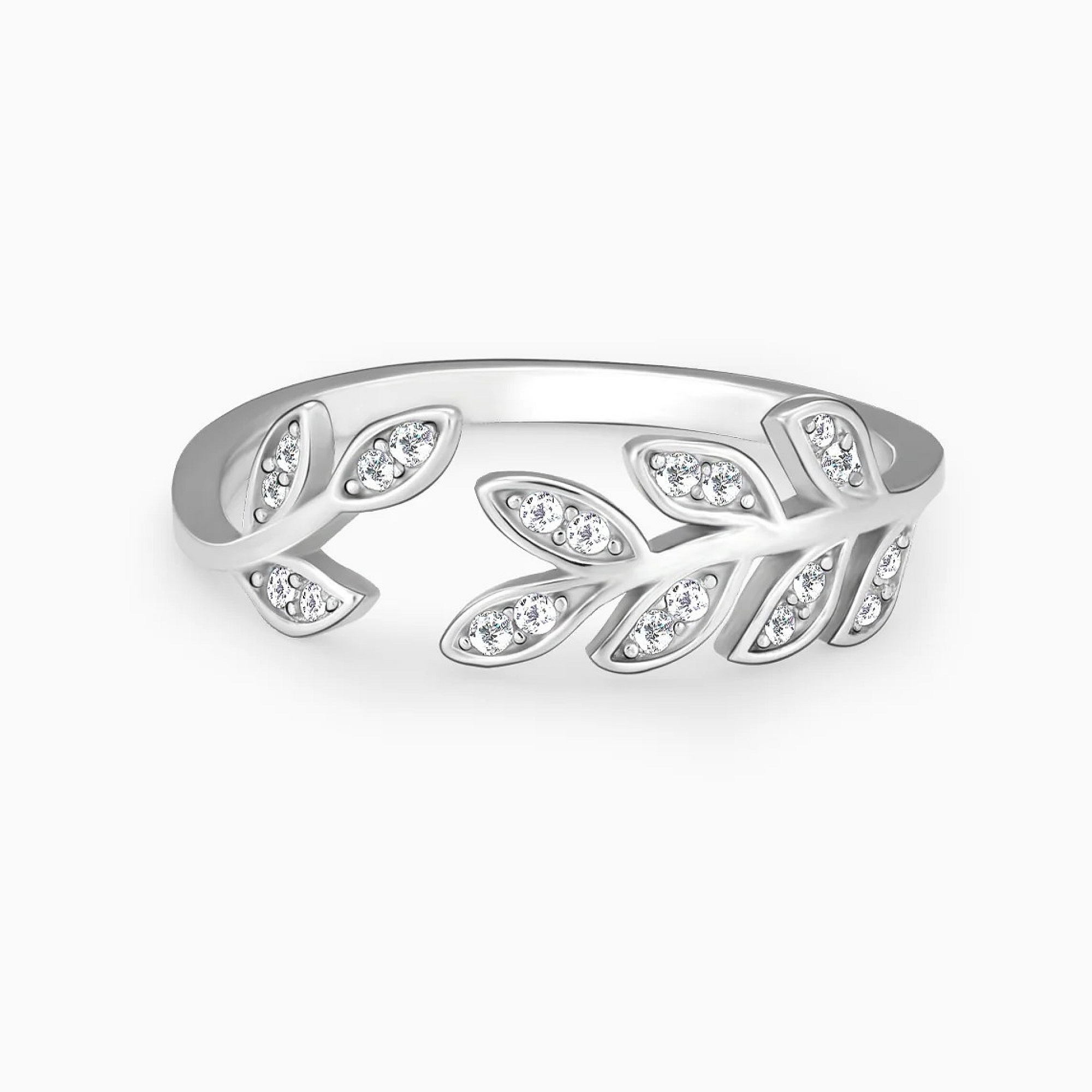 Silver Zircon Leaf Ring - 925 Sterling Silver Jewellery