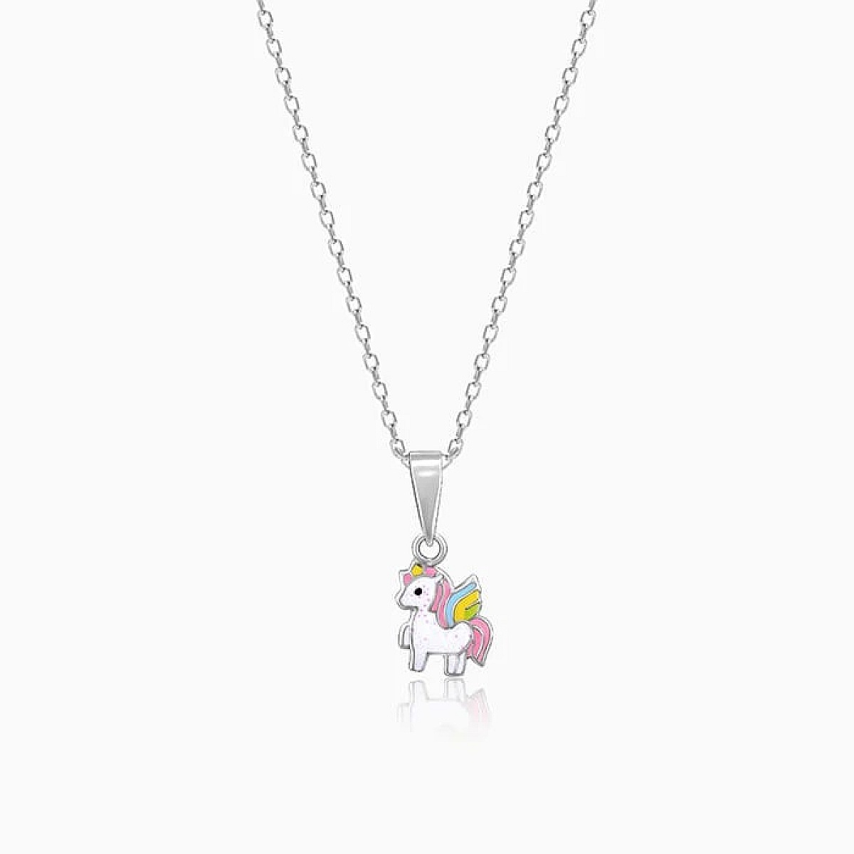 Silver Colourful Unicorn Kids Pendant With Link Chain - 925 Sterling Silver Jewellery
