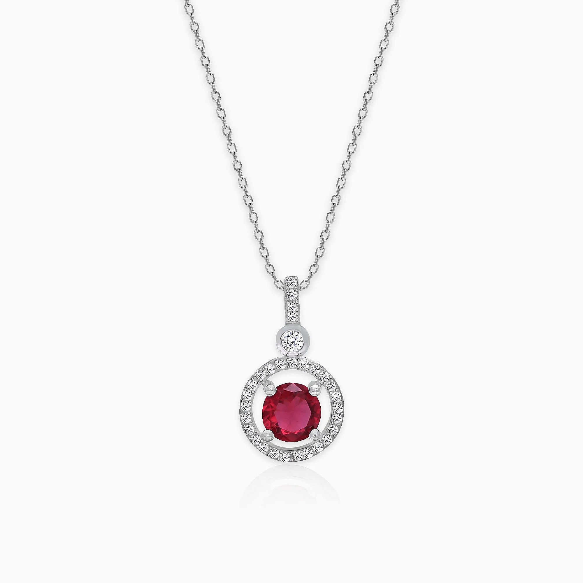 Silver Radiant Red Pendant with Link Chain