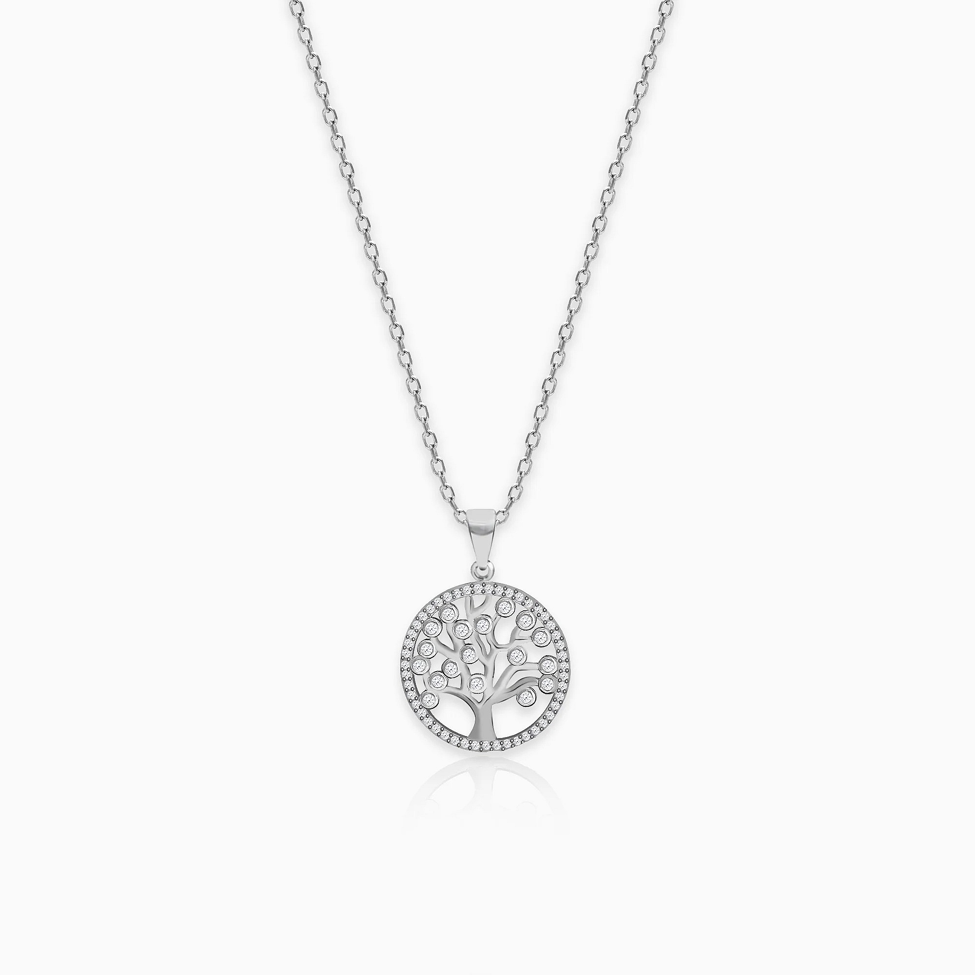 Silver Zircon Pendant with Link Chain - 925 Sterling Silver Jewellery