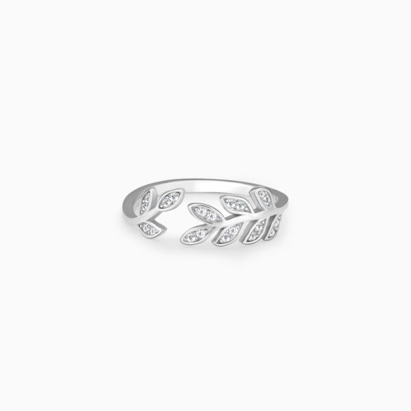 Silver Zircon Leaf Ring